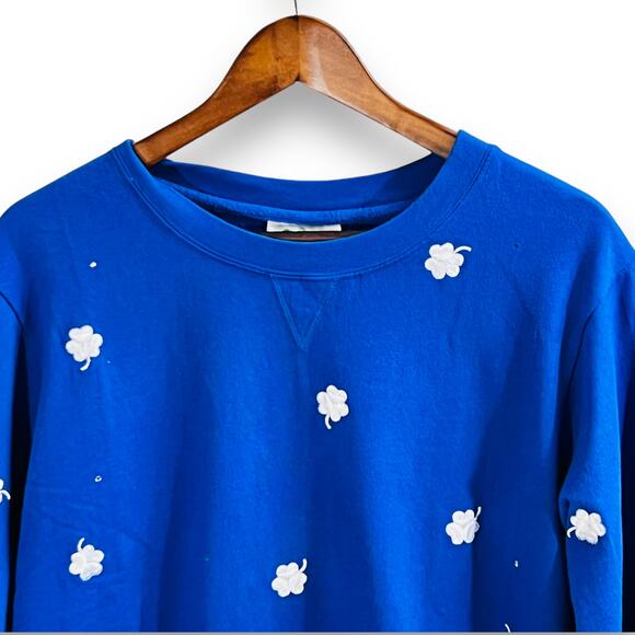 Quacker Factory Blue Shamrock Clover Pullover St Patricks Day Sweatshirt Small - Picture 4 of 9
